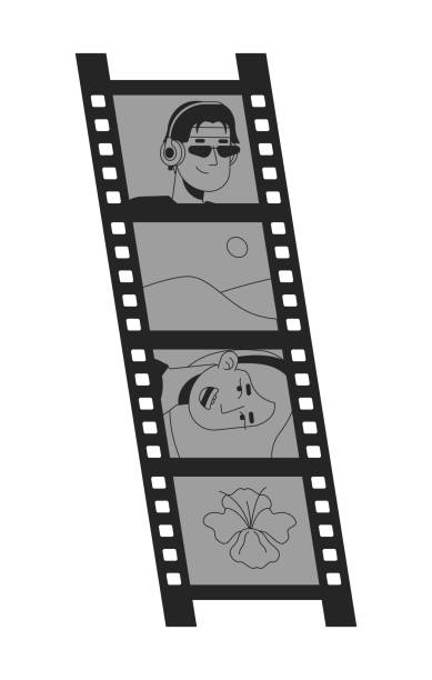 istock Vintage film strip cinematic black and white 2D line object 2201075411