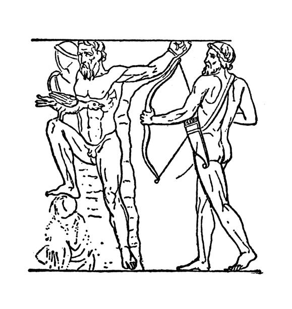 Prometheus liberated by Hercules Antique illustration (1898): Prometheus liberated by Hercules rockefeller center illustration stock illustrations