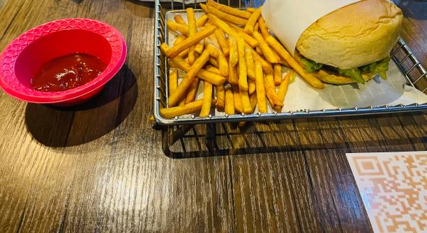 istock Cheese Burger served with Fries and Ketchup sauce. 2201077762
