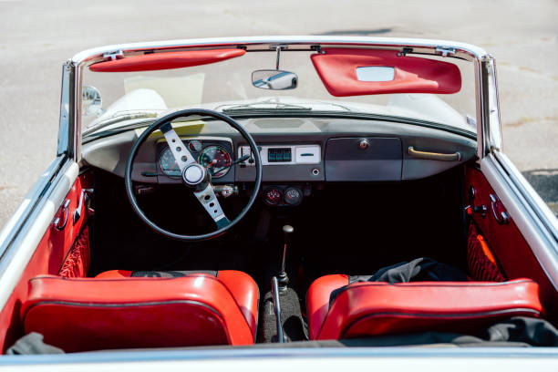 Stockholm, Sweden-July, 2022: Old Chevrolet corvette with red interior