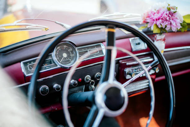 istock Close-Up View of a Classic Vintage Car Dashboard Interior Decoration 2201078180