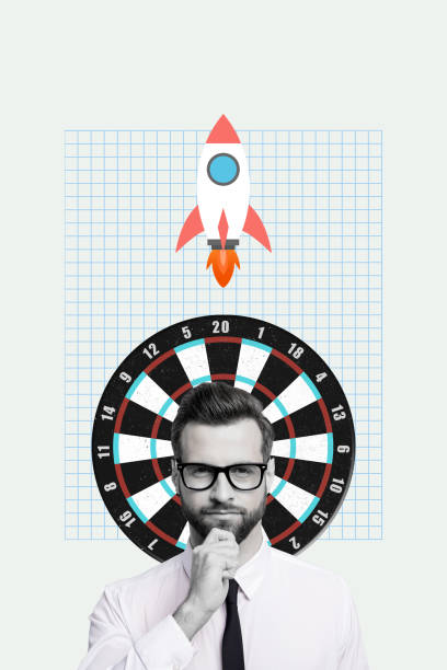 istock Vertical photo collage of serious businessman hand touch chin think rocket launch development target goal isolated on painted background 2201089312