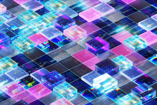 cubos de vidro futuristas formando um fundo tecnológico abstrato representando big data e inteligência artificial - multi colored glass - fotografias e filmes do acervo