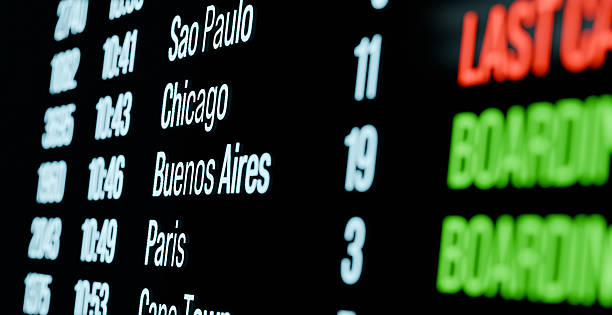 istock Close-up arrival departure board, airport, travel. 2201098916