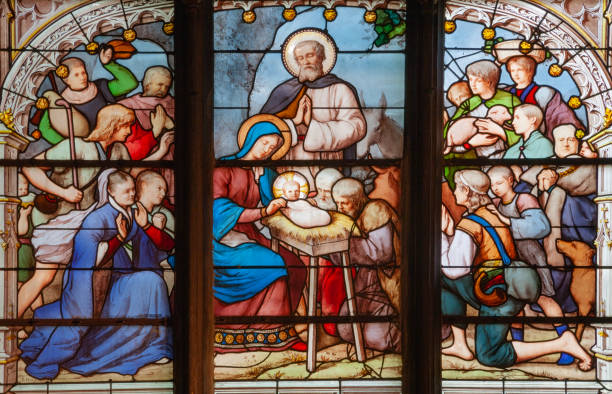 istock Paris - The Nativity on the stained glass from Saint Severin gothic church from 19. cent. 2201099302