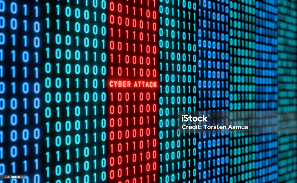 Cyber Bit/byte Cyber Attack Warning Sign Binary Code With Red Signal Cyber Crime Stock ...