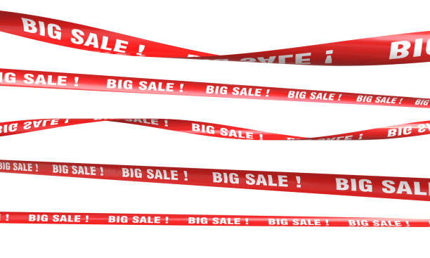 istock Red ribbons announcing big sale on white background 2201100843