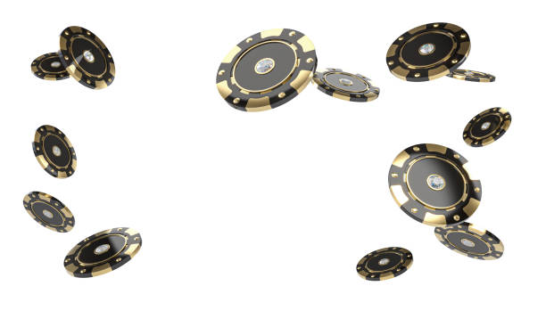 istock Black and gold casino chips falling on white background 2201101877