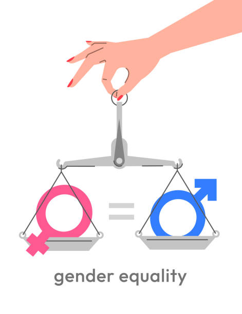istock Female and male gender equality concept with balanced scale 2201107959