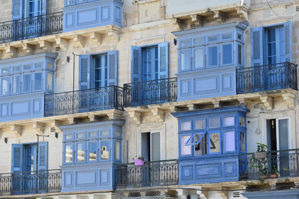 istock Blue wooden balconies in Valletta 2201110138
