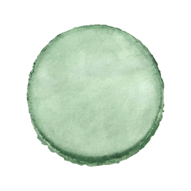 istock Watercolor round green stain isolated on white background. Watercolor design element in eco style. 2201119886