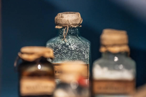 istock Vintage cork sealed glass medicine bottles.. 2201128135