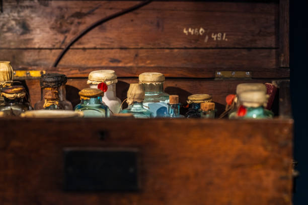 istock Vintage cork sealed glass medicine bottles.. 2201128150