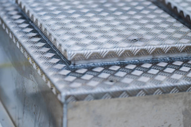 close-up of textured aluminum diamond plate.