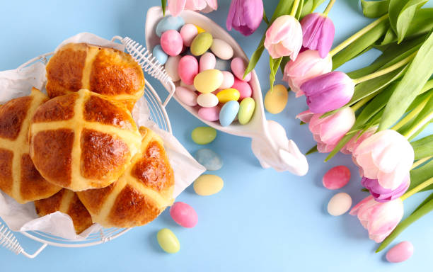 istock Easter sweet treats blue background 2201140997