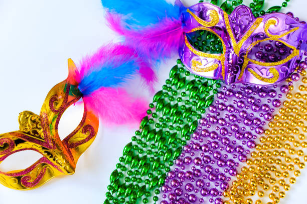 New Orleans, Louisiana in Mardi Gras Carnival Celebrations. Colorful Mardi Gras beads draping over a tree in New Orleans, Louisiana, creating a lively and festive atmosphere that embodies the city's rich culture and vibrant traditions
