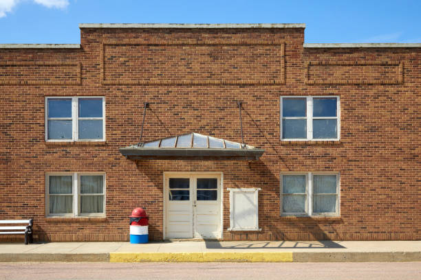 istock Brick Building on Main St., Midland, SD with Patriotic Garbage Can 2201145212