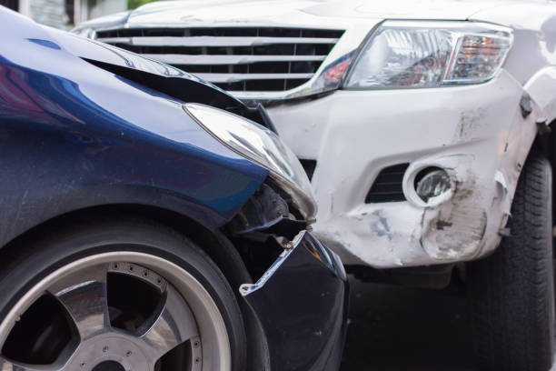 istock Car crash from car accident on the road 2201157324