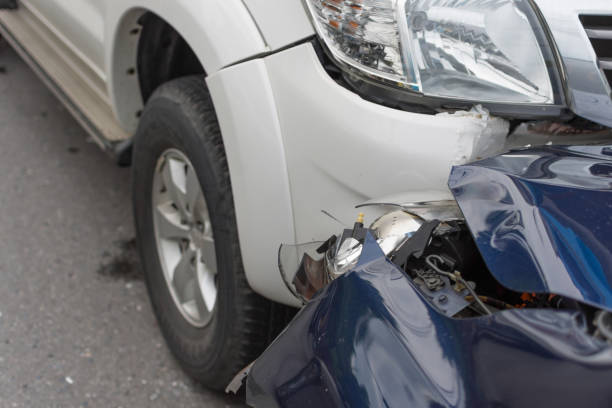istock Car crash from car accident on the road 2201157326