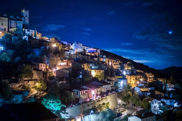 istock Eus Village Illuminated at Night, Languedoc-Roussillon, Captivating Scenic Skyline View 2201167032