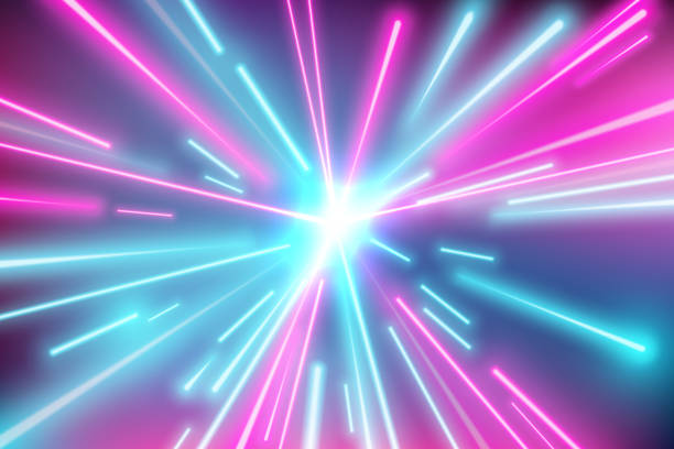 istock Vibrant neon rays in blue and pink shades radiate from a bright center 2201172175