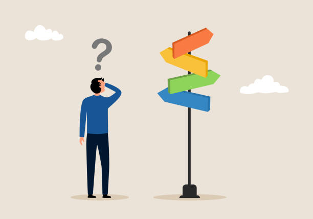 istock Business decision making, career path, work direction or choose the right way to success concept. Confusing businessman looking at multiple road sign with question mark and thinking which way to go. 2201190025