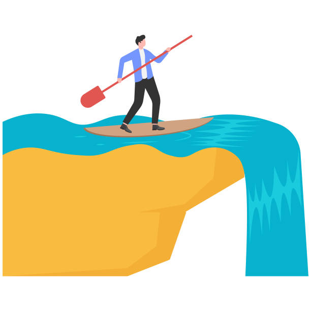 istock Businessman surfing financial stock graph. Riding stock graph waves on surfboard showing. Successful trader on peak of profitability. 2201198365
