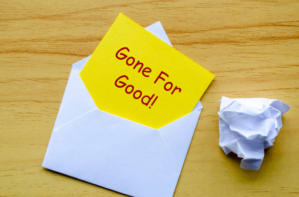 Good For Good text on yellow paper in an envelope. Resignation concept.