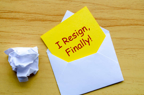 istock I resign, Finally text on yellow paper in an envelope. Resignation concept 2201210950