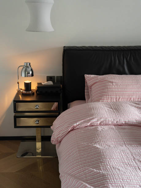 istock The bed in the bedroom is covered with comfortable bedding, 2201211817