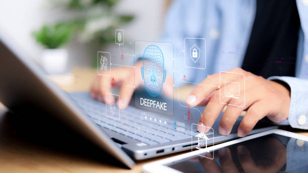 Deepfake concept ,Facial tracking, detection and recognition technology, Security system. Cyber security and Security password login online concept. stock photo