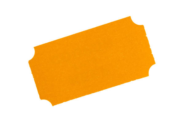 Admit one orange color event ticket isolated on white background