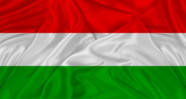 Hungarian flag with fabric texture. Realistic flag of Hungary waving