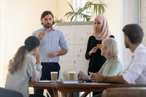 istock Arabic female trainer and company ceo make presenting for partners 2201218864