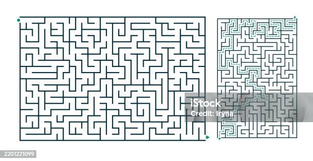 Rectangular Medium Difficulty Maze Game Template With Solution Path ...