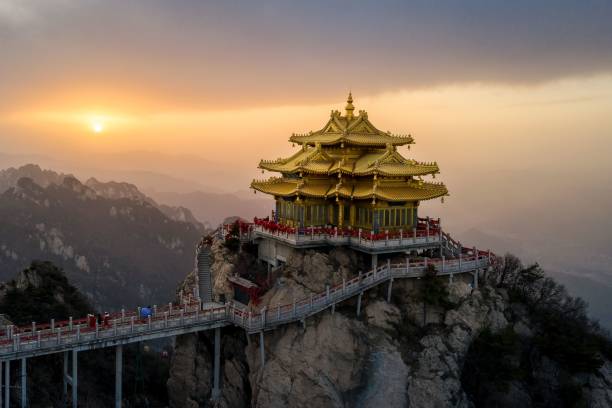 istock Golden Temple at Mount Tai at Sunset 2201222451