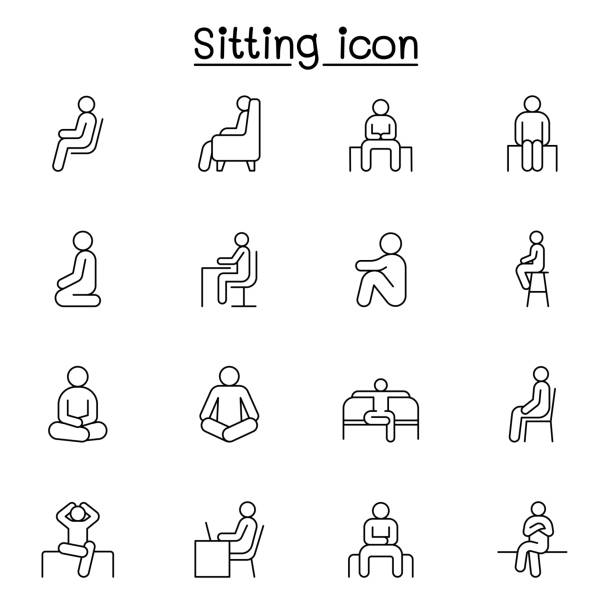 Sit, waiting and rest icon set in thin line style
