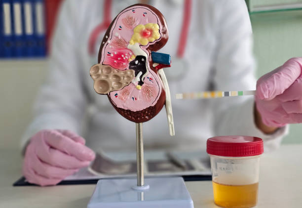 istock Laboratory assistant with a litmus ph test, close-up. Laboratory testing of urine, diagnosis of the disease concept 2201235208