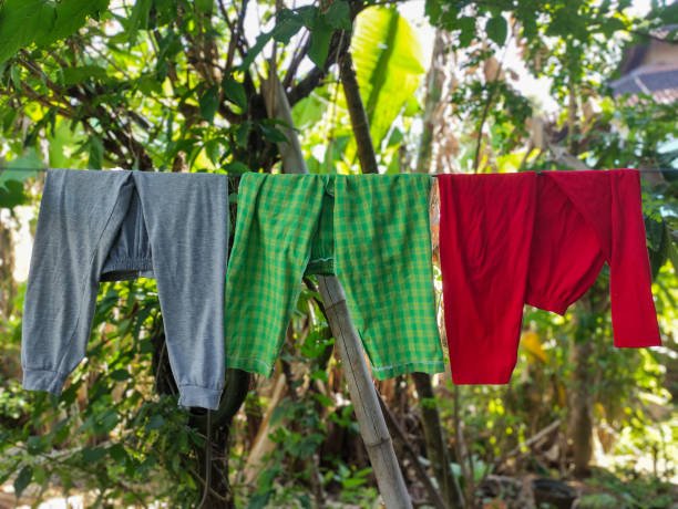 Colorful Laundry Drying Outdoors on a Clothesline in a Natural Setting