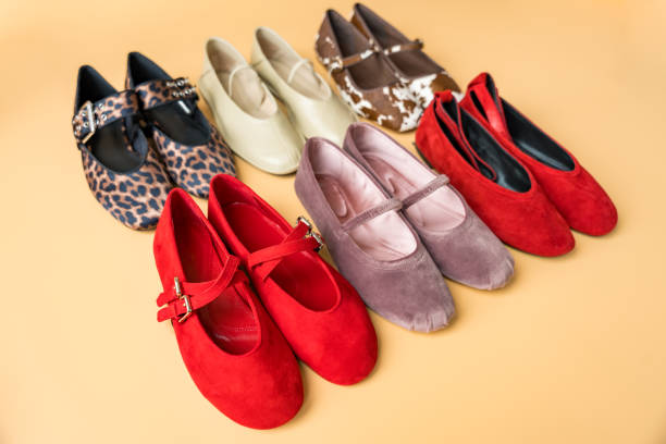 istock Trendy ballet flats collection arranged on pastel background 2201237751