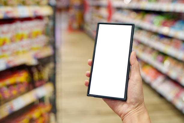 istock Mockup of Blank Smartphone Screen in a Supermarket 2201244885