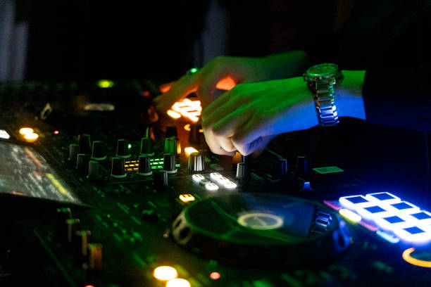 istock colored lights of a sound system used by the DJ 2201247147