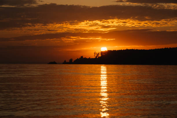Sea and coast view in the evening at sunset. Beautiful view