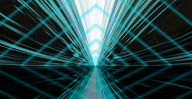 istock Miraculous neon glow in a high-speed moving space, triangular illumination tunnel light passing by, futuristic image, 2201249937