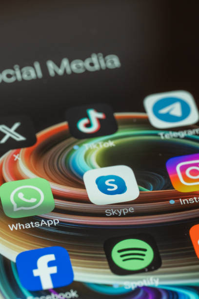 Istanbul, Turkey - february 22, 2025: Skype and social media apps on smartphone app
