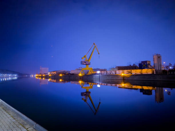 Commercial dock crane at dusk
