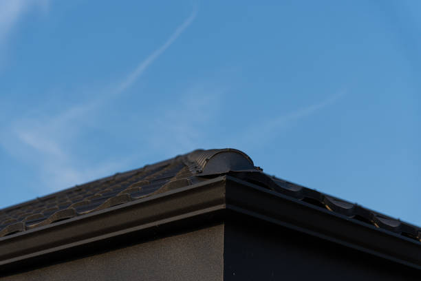 istock A black roof structure is visible against a clear blue sky, showcasing its sleek design during the day with no obstructions 2201253753