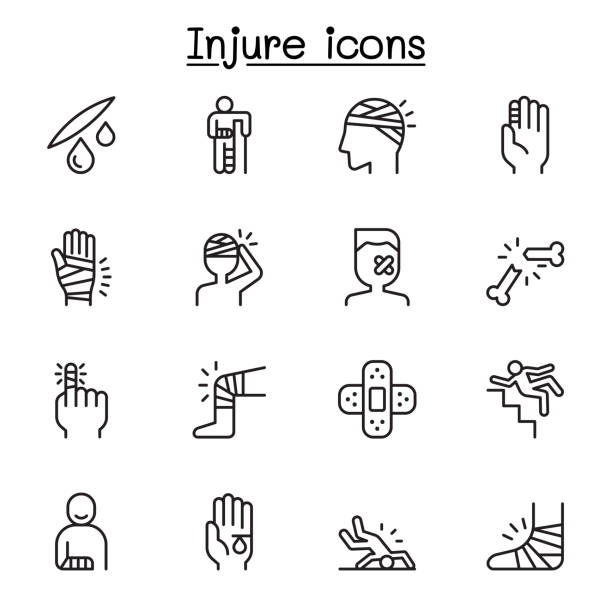 Injure, hurt, harm, accident icon set in thin line style Injure, hurt, harm, accident icon set in thin line style physical injury stock illustrations