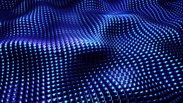 istock Blue wavy mosaic background, 3D waves from square shapes, technology abstract modern wallpaper. 2201258741