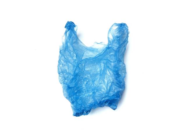istock Blue crumpled plastic bag isolated on white background 2201266119